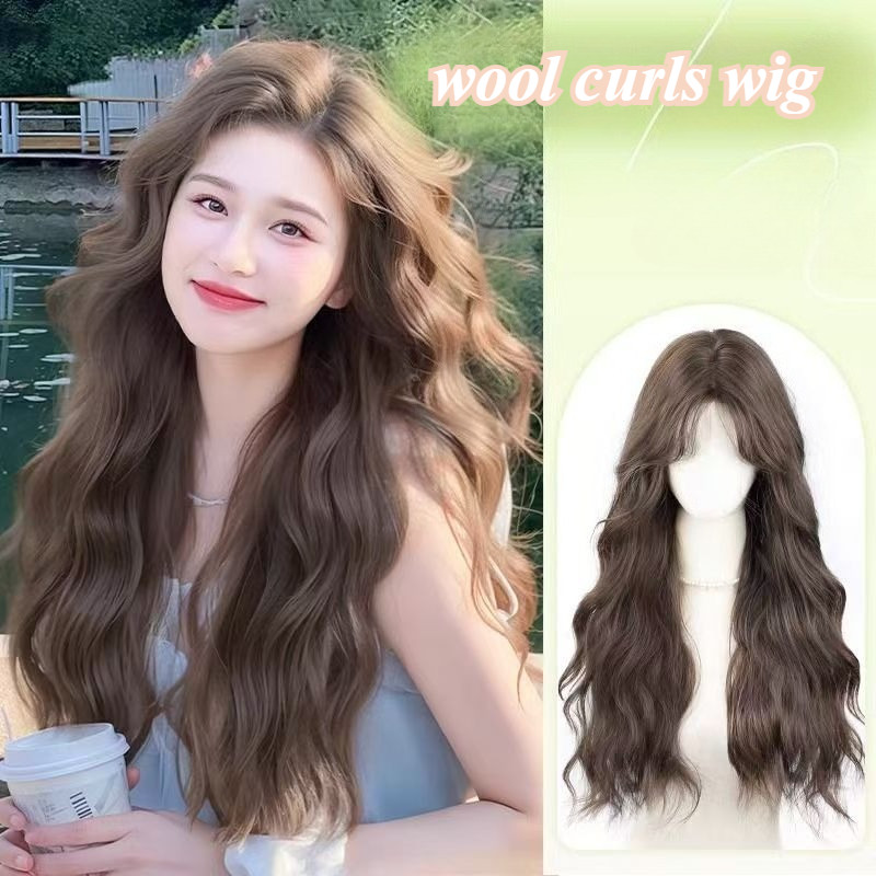 วิกผมหยิกยาวสีน้ำตาลเข้มและคลื่นน้ำสีขาว สังเคราะห์สำหรับผู้หญิง ใส่ได้ทุกวันและคอสเพลย์