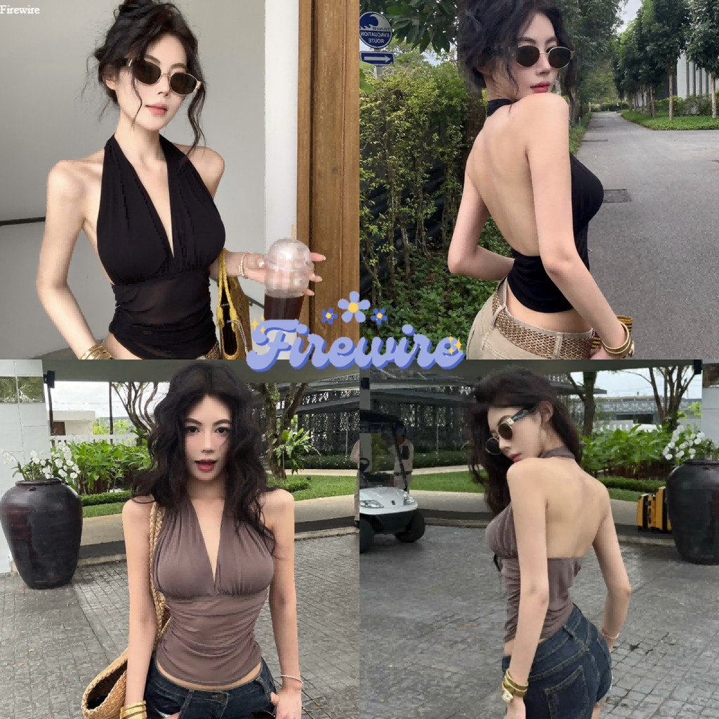 Firewire พร้อมส่ง สายเดี่ยว เสื้อคล้องคอ เว้าหลังอก ซทรูสีพื้นยืดใส่สบายมาก สาวเซ็กซี่น่ารักไม่ไหว FY9345