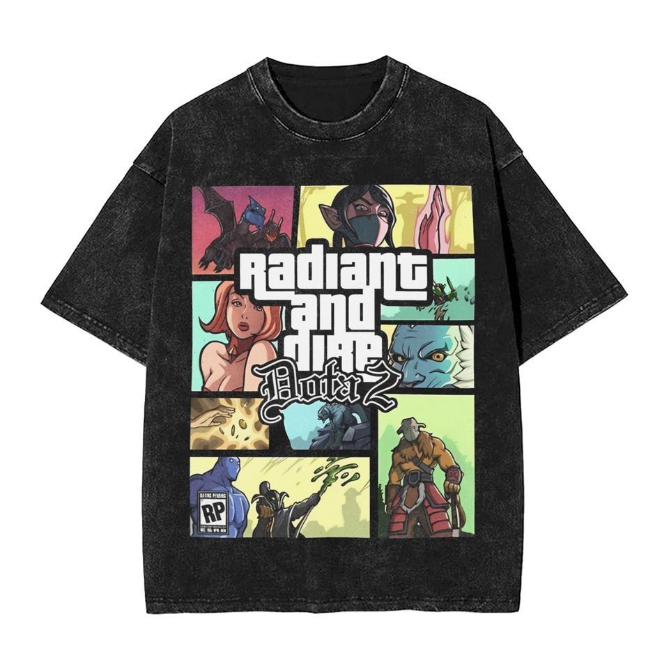 COD DOTA 2 Game Washed T-Shirt Couple Y2K Basic Casual T-Shirts 6SDQ