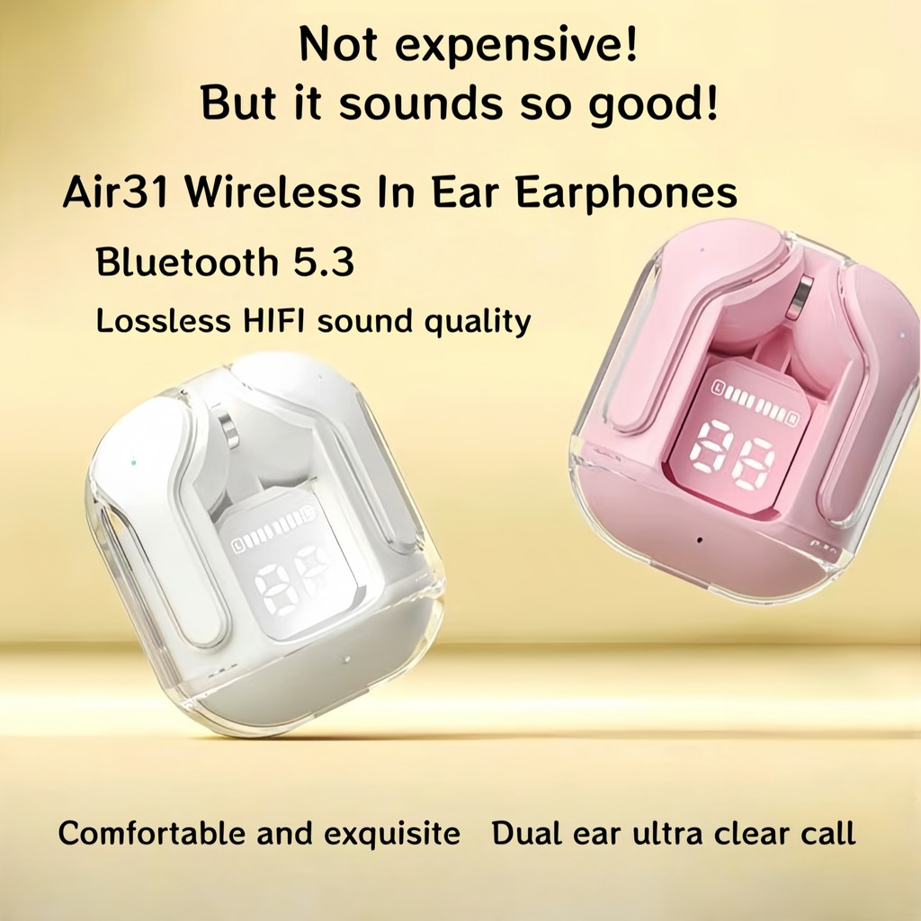 หูฟังไร้สายแบบโปร่งใส Air31 พร้อมไมโครโฟนในตัวและหูฟังบลูทู ธ 5.3 เหมาะสำหรับหลายระบบ