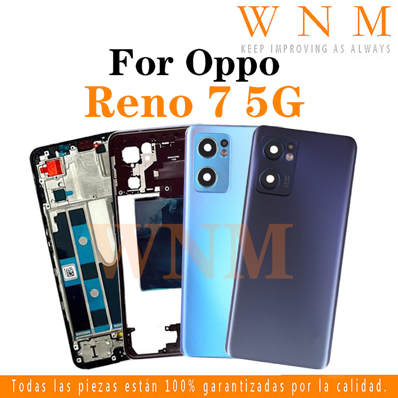 สําหรับ OPPO Reno 7 5G CPH2371 LCD กรอบด้านหน้า Bezel ฝาหลังแบตเตอรี่ + กรอบกลาง + ชิ้นส่วนกรอบกล้องด้านหลังกรณีที่อยู่อาศัยศูนย์แชสซีฝาครอบ