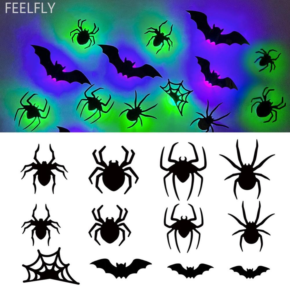 FEELFLY ฮาโลวีน 3D LED ค้างคาว Spider Decor Wall Window บรรยากาศฉาก Setter ค้างคาว Spider LED น่ากลั