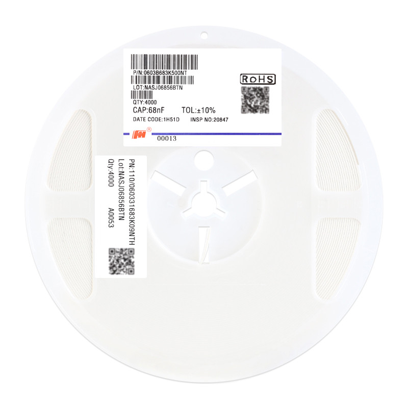 ยี่ห้อใหม่ 0603 Patch Capacitor 68nF (3683) ±10% 50V X7R 0603B683K500NT