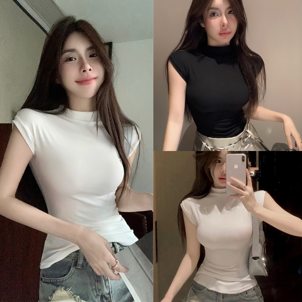 Hotgirl พร้อมส่ง เสื้อรัดรูป เสื้อแขนกุด คอเต่าแขนกุด เซ็กซี่ สีพื้น สไตล์เกาหลี เข้ารูป  ผู้หญิงแฟชั่น ย้อนยุค น่ารัก