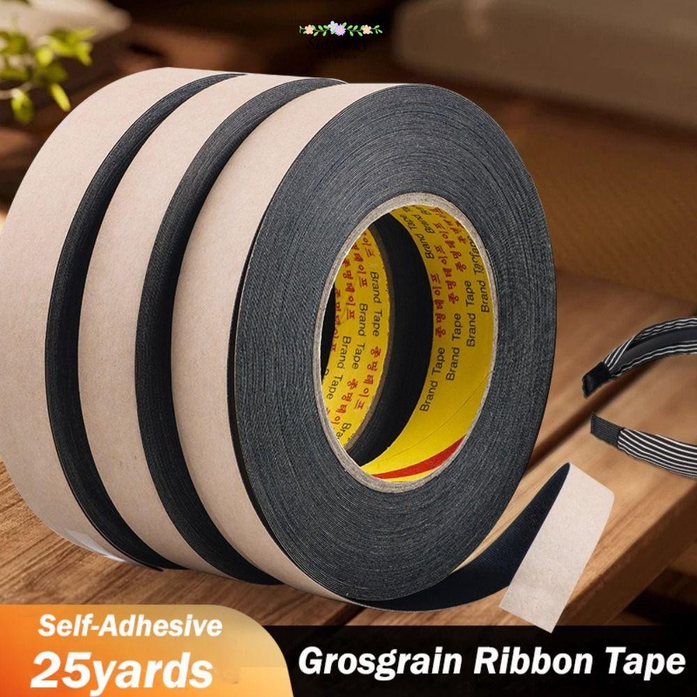 STARYSWAY เทปริบบิ้น Grosgrain 25 หลา Self-Adhesive ที่คาดผมแถบเหนียว, ที่คาดผมสีดําเคล็ดลับผ้า