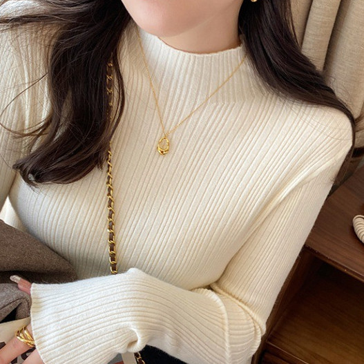 E1 เสื้อคอเต่าเสื้อแขนยาว Warm Thermal เสื้อกวางโจว Rip ขนสัตว์ถักง่ายต่อการพิกัดสไตล์เกาหลี M377 E2