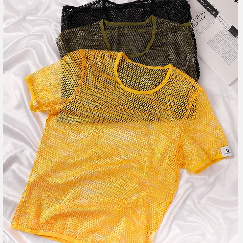 เสื้อยืดตาข่ายสำหรับผู้ชาย ระบายอากาศได้ดี สไตล์เซ็กซี่และสบาย เหมาะสำหรับกิจกรรมกลางแจ้งในฤดูร้อน
