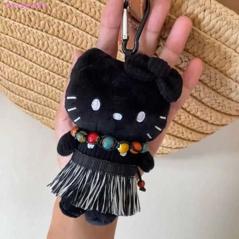 CHICHYTU14W KT Kitty Plush Keyring, Fluffy จําลอง Blackskin Kitty จี้,น่ารักคอสเพลย์ 10 ซม.การ์ตูน K
