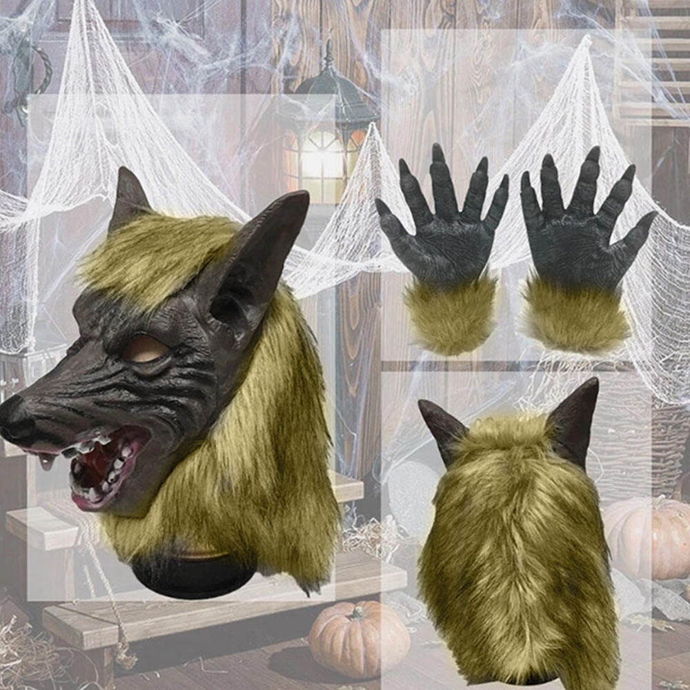 Halloween Horror Plush Wolf Gloves Mask Halloween Wolf Cosplay Costume Props