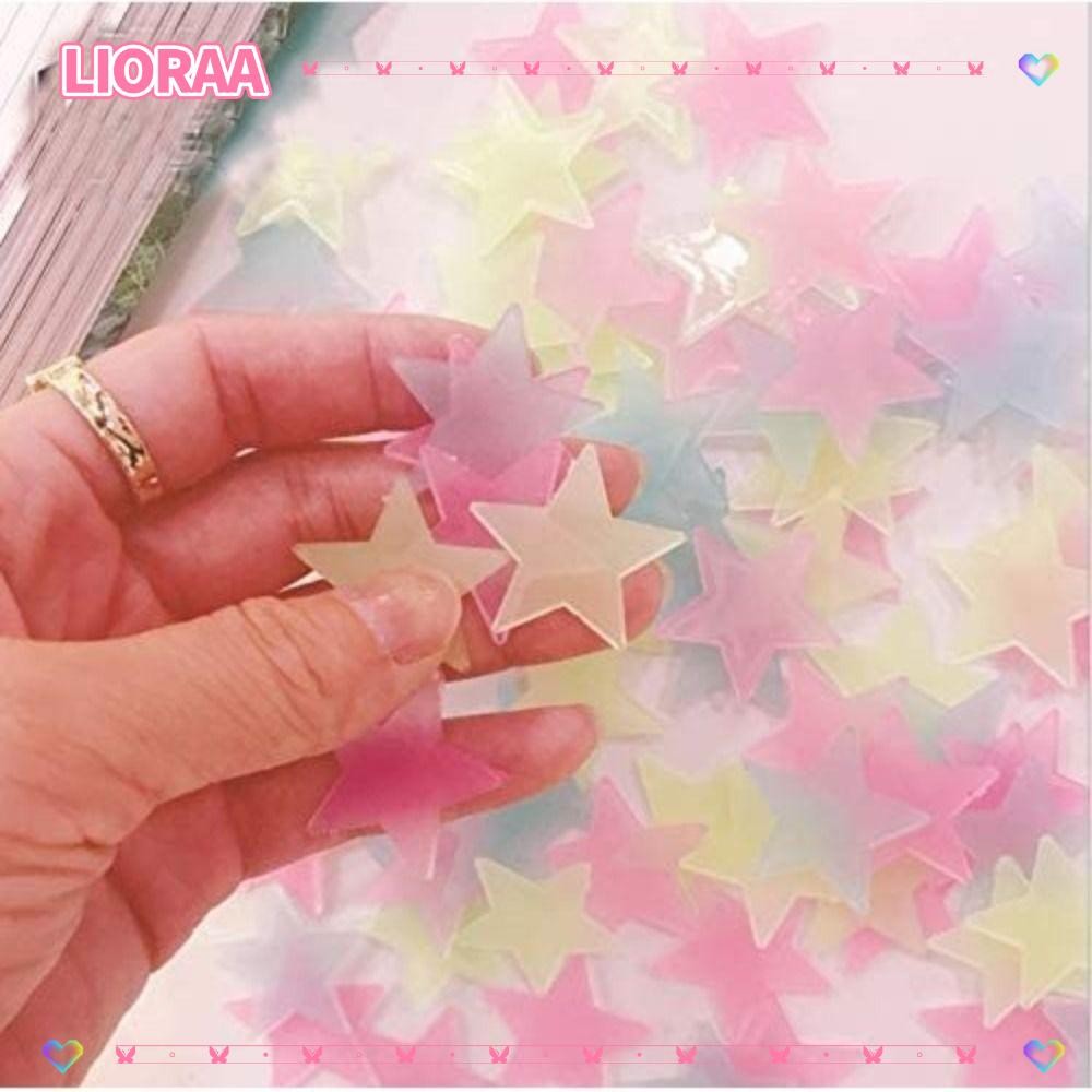 สติ๊กเกอร์ติดผนังเรืองแสง Liroara 100 ชิ้น/เซ็ต เสริฟสำหรับห้องนอนเด็ก เครื่องประดับเนอสเซอรี่ ออกแบบเองได้ ลายดาวส่องสว่างบนฝาผนัง