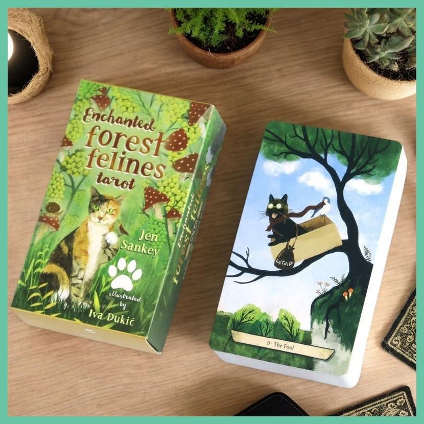 สําหรับ Enchanted Forest Felines Tarot เริ่มต้น Tarot Deck ความบันเทิง Oracle การ์ด 78 ชิ้นความบันเท