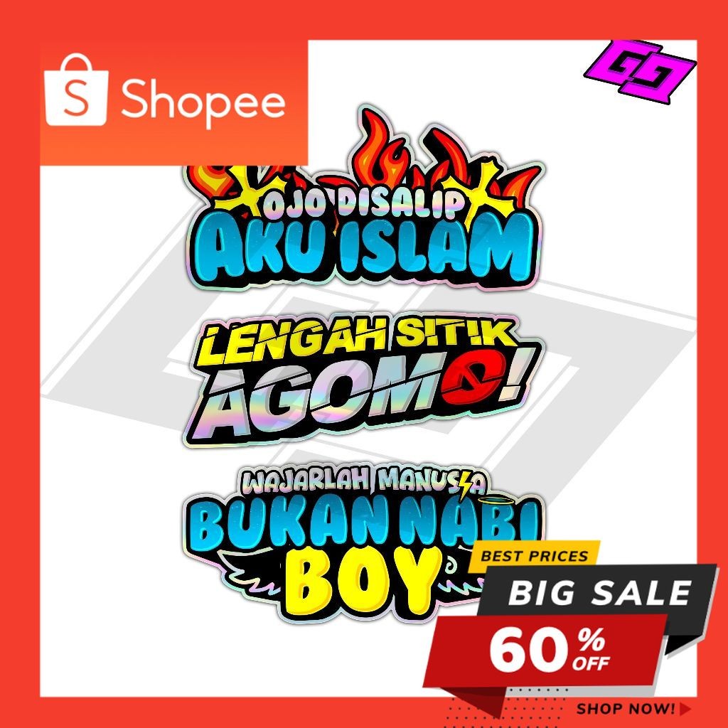 HOLOGRAM STICKER PACK CONTAINS 3 JOJO ADALIP I AM ISLAM LENGAH SITIK AGOMO