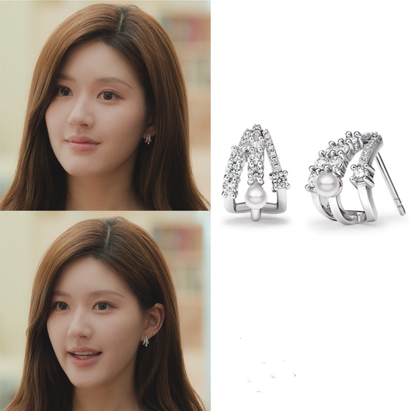 ต่างหู Xu Me Dazzling Xu Yan Zhao Lusi สไตล์เพชร Haoshi มุก และลายกรงเล็บ ออกแบบจากภาษาฝรั่งเศส