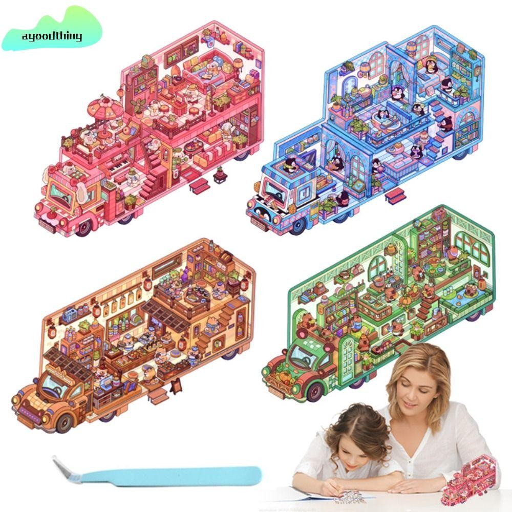 AGOODTHING 4 ชิ้น/เซ็ตมอเตอร์ Home Landscape สติกเกอร์, PET DIY Handmade Cabin ฉากสติกเกอร์เกม,บรรเท