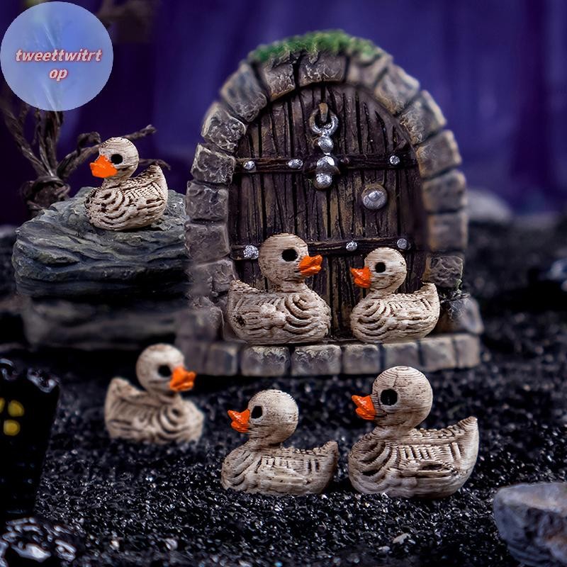 DOUSUN 5PCS Mini Ducks Skeleton ตกแต่งฮาโลวีนเรซิ่นน่ากลัวเป็ด Miniatures ตกแต่งบ้าน Figurines Micro