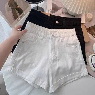 Hotgirl พร้อมส่ง ผู้หญิงเกาหลีกางเกงยีนส์ขาสั้น กางเกงยีนส์ขาสั้นเอวสูง S-XL สีพื้น ทรงสลิมฟิตพื้นฐาน แฟชั่นสไตล์แคชชวล