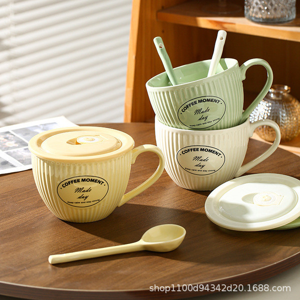 ฝาแก้ว tyeso ฝาขวดน้ํา เซรามิกขนาดใหญ่-ความจุถ้วยอาหารเช้าแก้วในครัวเรือนถ้วยนมข้าวโอ๊ตถ้วยมูลค่าสูง