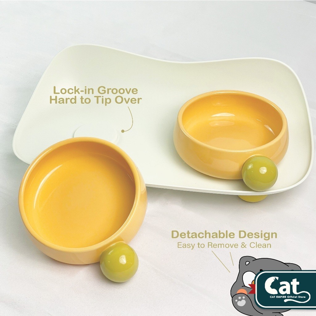 Cat Empire Ceramic Double Pet Bowl – ชามสแตนเลสแมวขนาดใหญ่ที่สร้างสรรค์ ดีไซน์พิเศษน่ารัก