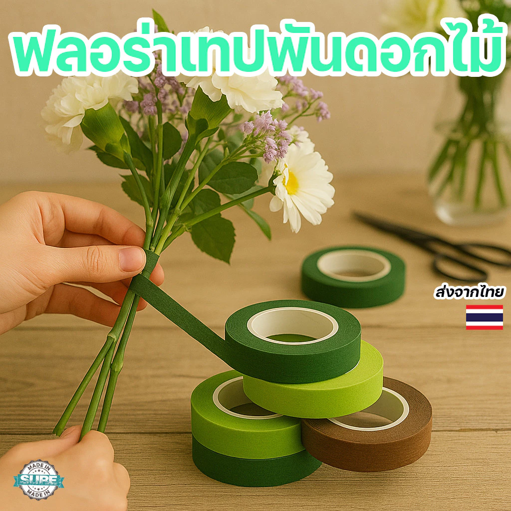 เทปพันดอกไม้ ฟลอร่าเทปธรรมดา ความยาว 30 หลา สำหรับงานจัดดอกไม้ ดอกไม้ประดิษฐ์ DIY วาเลนไทน์