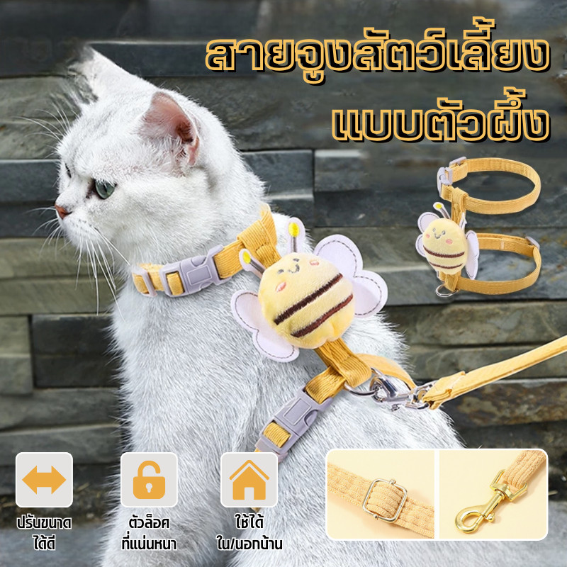 COD🐶 สายจูงสัตว์เลี้ยง ใหม่ เชือกจูงแมว Colorful สายจูงแมว สายจูงหมา ปลอกคอแมว สายจูง