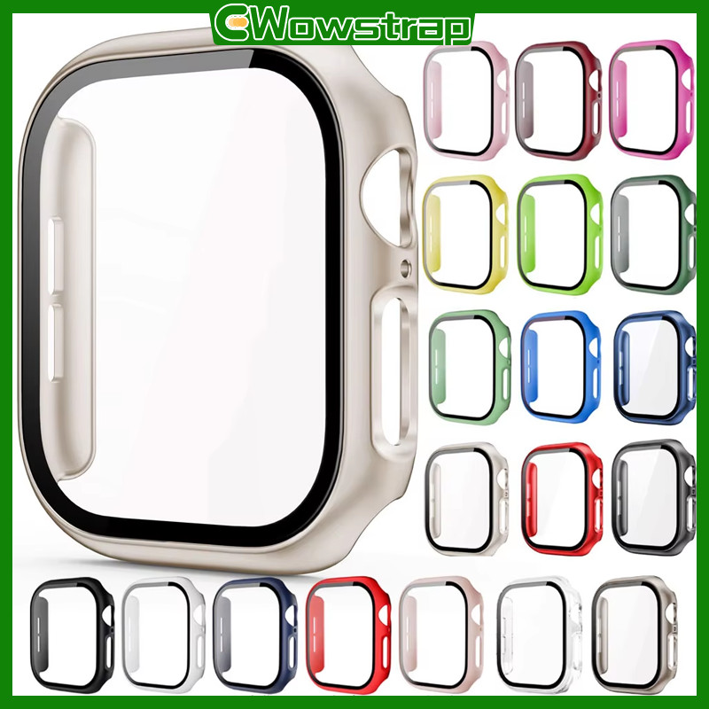 ฟิล์มแก้วนิรภัยพร้อมกรณีพีซี for iWatch Ultra/SE 3 2 Apple Watch Series 11 10 9 8 7 6 5 4 3 2 49 46 45 44 42 41 40 38มม