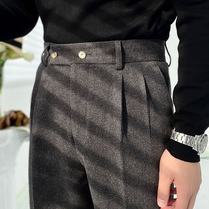 เสื้อเชิ้ตผู้ชาย ผ้าขนสัตว์หนาผสม กางเกงเอวสูงสแลทฟิตขาตรง สำหรับการทำงานและการแต่งกายอย่างเป็นทางการ