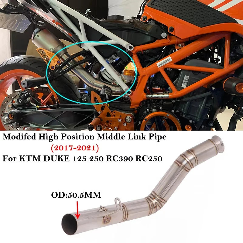 รถจักรยานยนต์ไอเสียระบบหนี 51 มม.ตําแหน่งสูงกลาง Link ท่อสําหรับ Ktm Duke 125 250 390 Ktm Rc390 Rc25