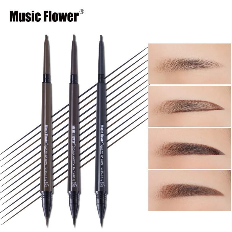 Music Flower Qincai Double-Headed Non-Take-Off Makeup ดินสอเขียนคิ้วแกะสลักละเอียดพิเศษกันน้ํา