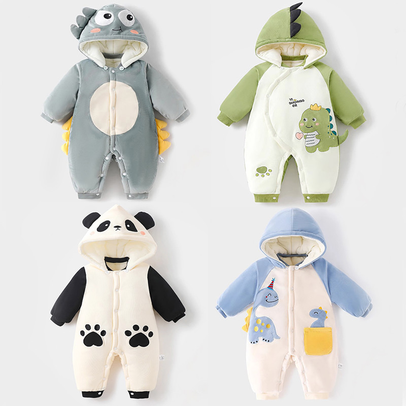 ชุดเล็บบอดี้เด็กแรกเกิดฤดูหนาว กันหนาวเพิ่มพิเศษ แขนยาวลายการ์ตูนไดโนเสาร์ นุ่มสบายระบายอากาศดี ปลอด