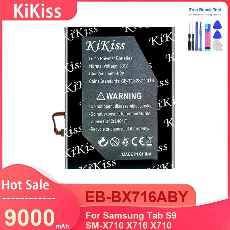 KiKiss แบตเตอรี่แท็บเล็ตสําหรับ Samsung Tab S9 SM-X710 X716 X710 ,EB-BX716ABY 9000mAh แบตเตอรี่