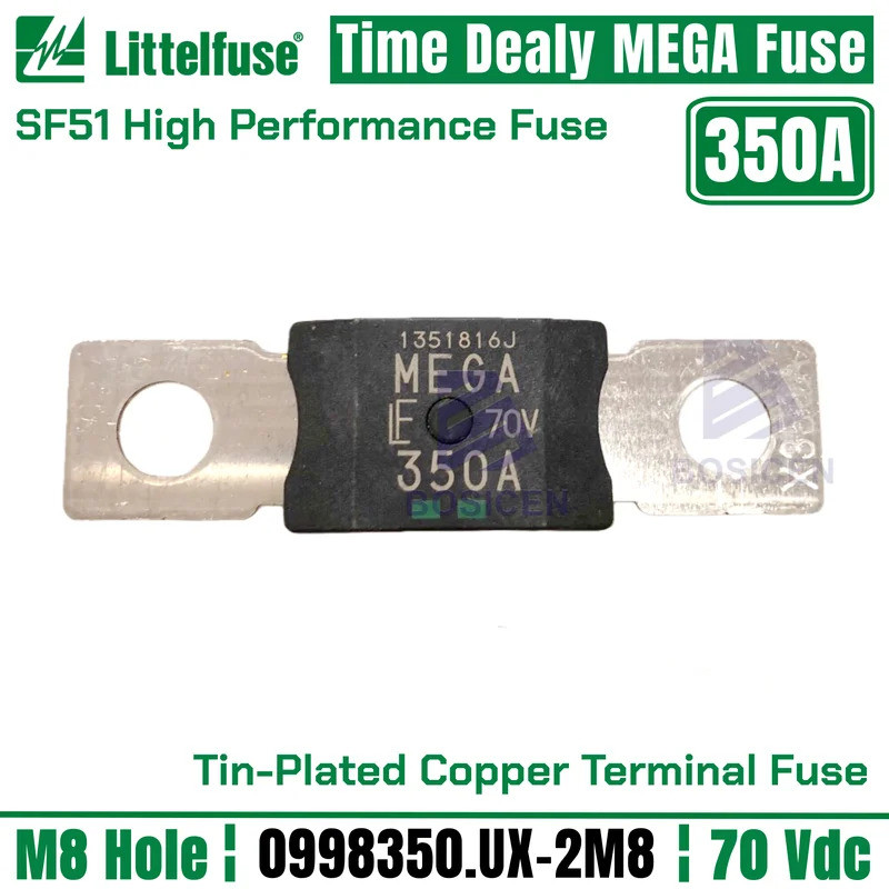 ใหม่ Littelfuse 70Vdc 350Amp MEGA Fuse 0998350.UX-2M8 ฟิวส์โบลท์ดาวน์ประสิทธิภาพสูง 0998350 M8 Holes