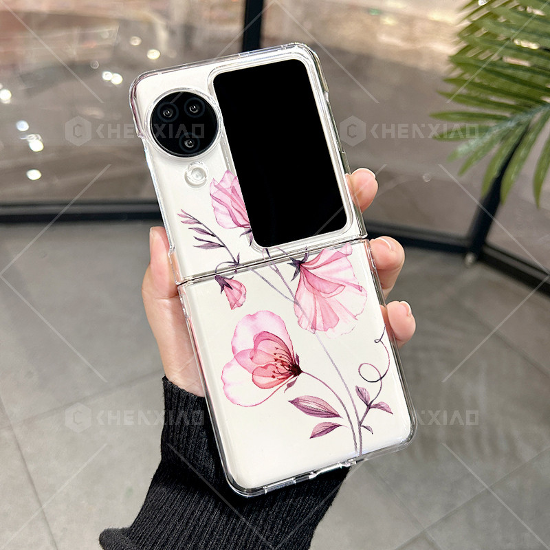 Insดอกไม้สดเคสใสสําหรับOPPO Find N2 Flip Find N3 Flipกันกระแทกฝาหลัง
