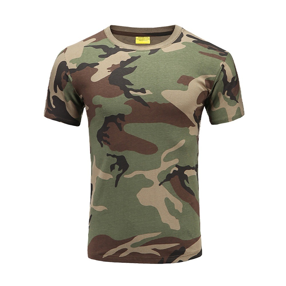 ลายพรางผ้าฝ้ายแขนสั้นเสื้อยืดทหารพัดลมฤดูร้อนผ้าฝ้ายหลวมออกกําลังกายทางกายภาพครึ่งแขนBrea