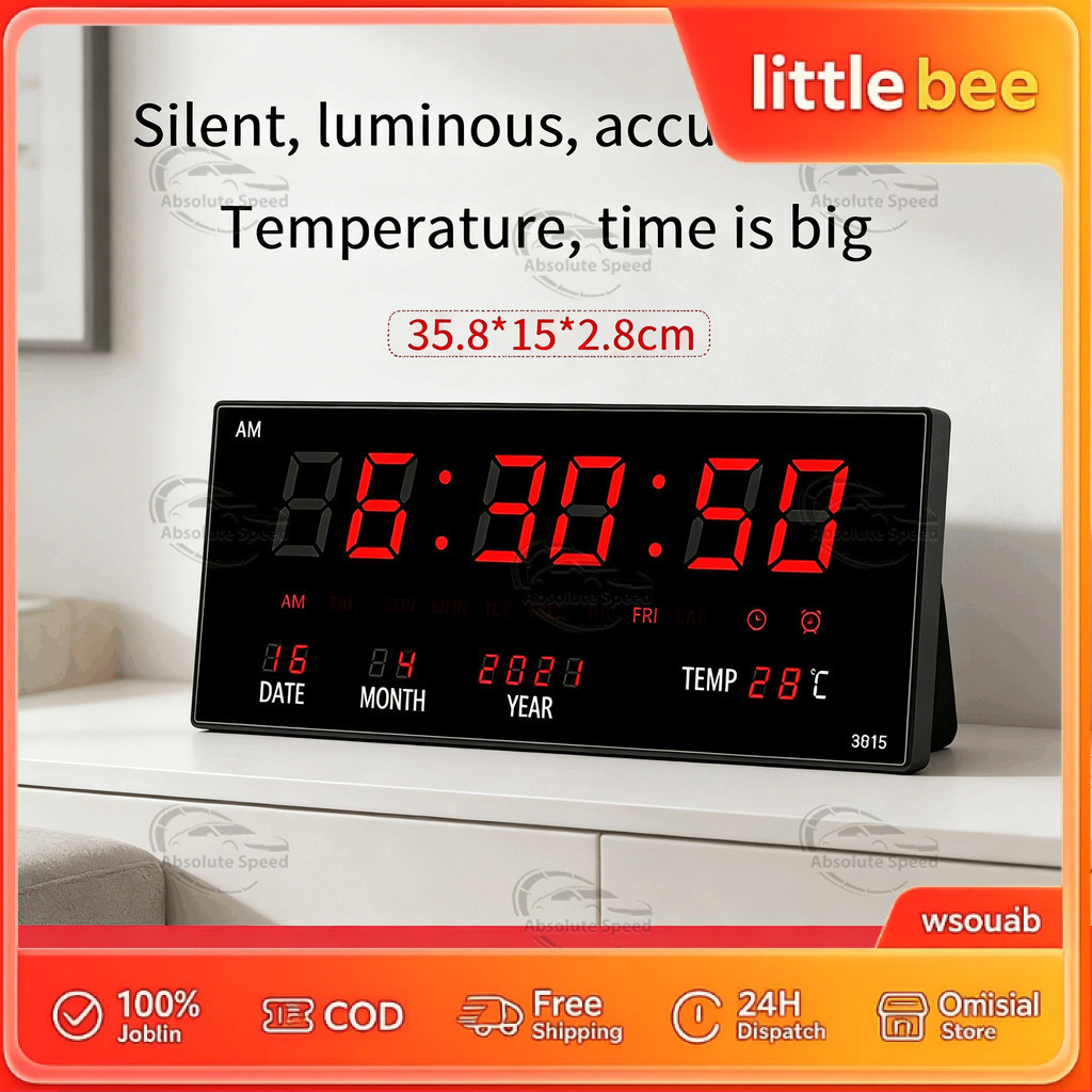 MQQ🔥COD🔥นาฬิกาดิจิตอล LED รุ่นJH-3615 แขวนติดผนัง Number ClockLED ขนาด 36x15x3CM พร้อมส่งฟรีหัวชาทและอะแดปเตอร์