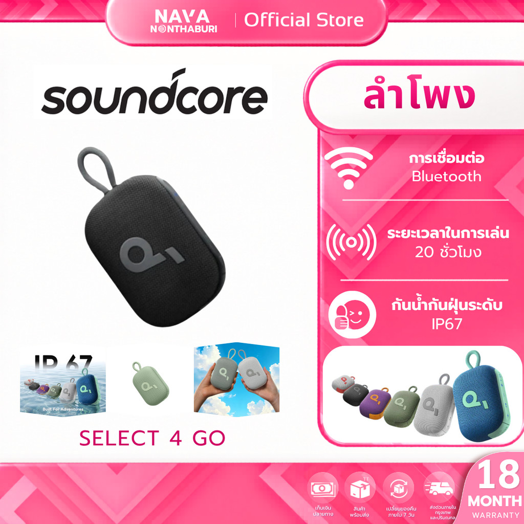 Soundcore Select 4 Go Bluetooth Speaker ลําโพง บลูทูธ ( Black)