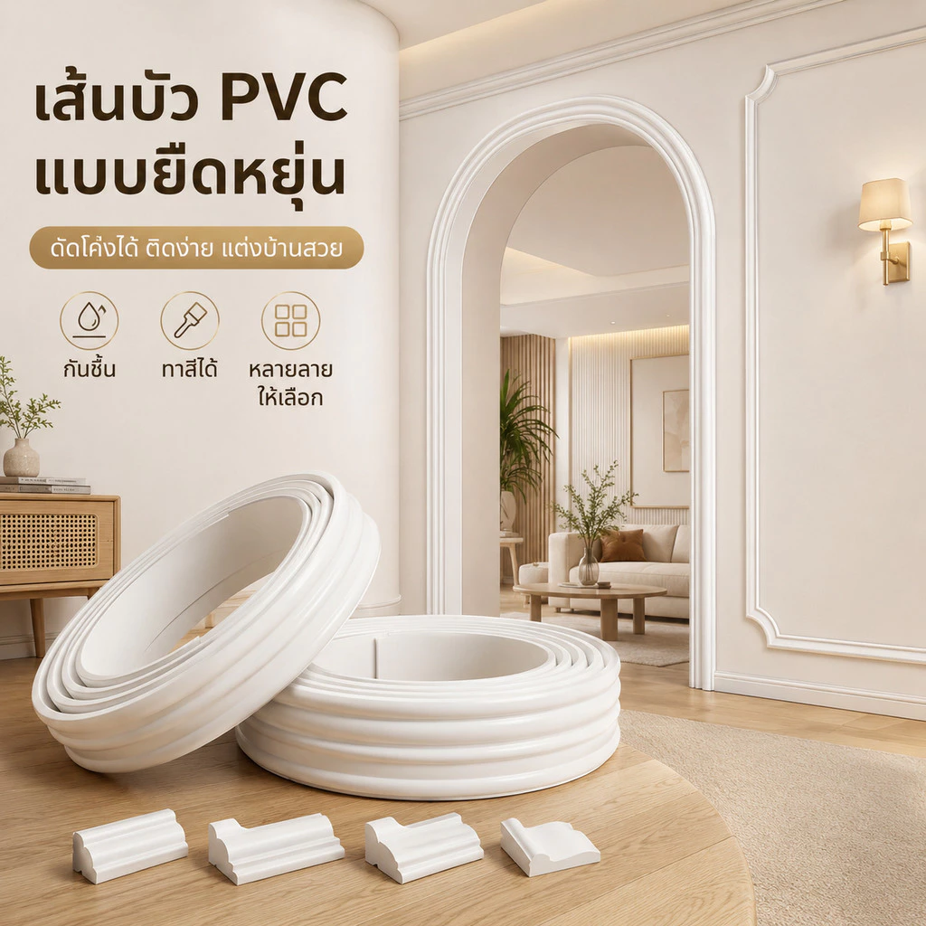 🚚 ส่งไว 🚚คิ้วบัวติดผนัง PU โมเดิร์น ตกแต่งผนัง 2026 มินิมอล สวย บ้าน กันน้ำ ทันสมัย ตัดได้ ติดตั้งง่าย