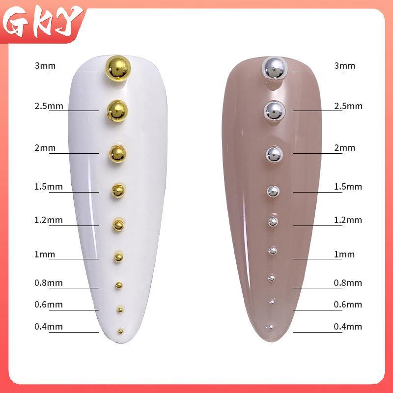 GKY 0.4 มม.-3 มม.เงินสีขาวเล็บ Micro โลหะ Caviar ลูกปัดเล็บ 3D Rhinestone ตกแต่งเครื่องมือ GKY