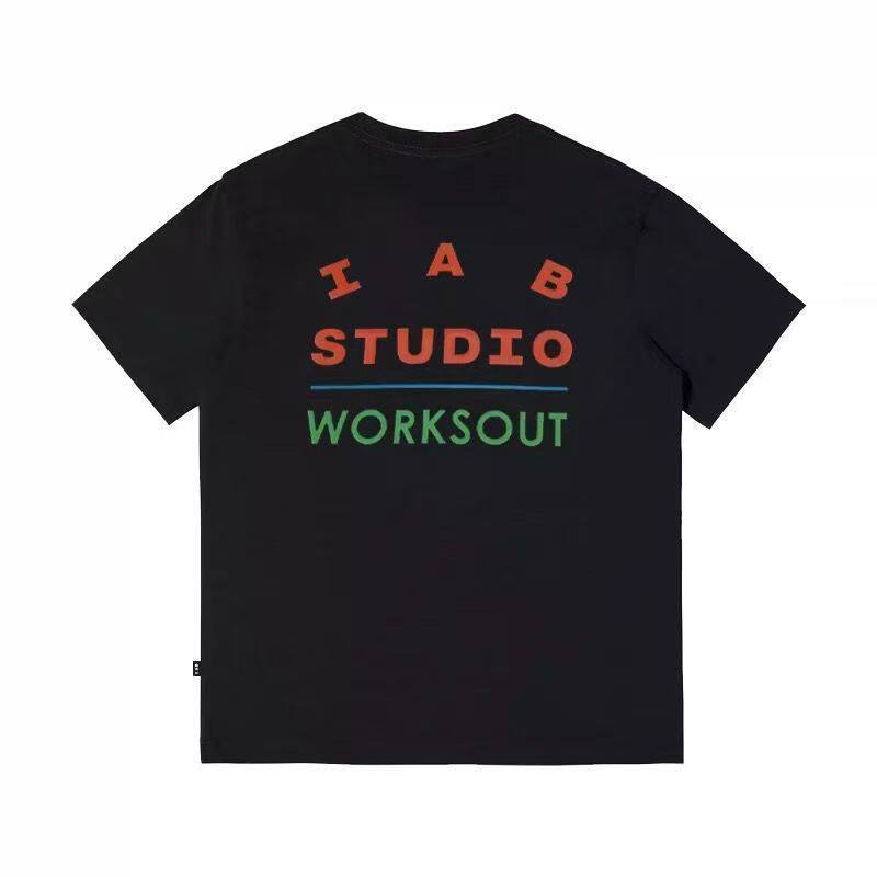 IAB Studio Color Block Letter Slogan เสื้อยืดผู้ชาย Simple Daily Casual ผ้าฝ้าย 100% พร้อมสต็อก 6.17