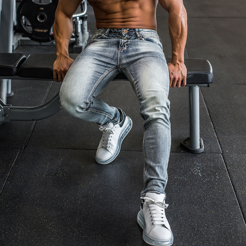 Iron Wolf Casual Sports All-Match Fitness Jeans Stretch Squat Breathable Coach Slim-fit Mus