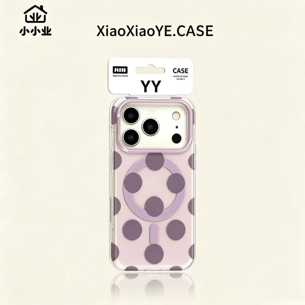 หรูหราสีม่วงสองชั้น IMD Polka Dot Magnetic Attraction เหมาะสําหรับ iPhone 17 Pro Max เคสโทรศัพท์ 16 15 14 PRO MAX ปลอกกันกระแทกเลนส์กล้องป้องกันอะคริลิคปกหลัง