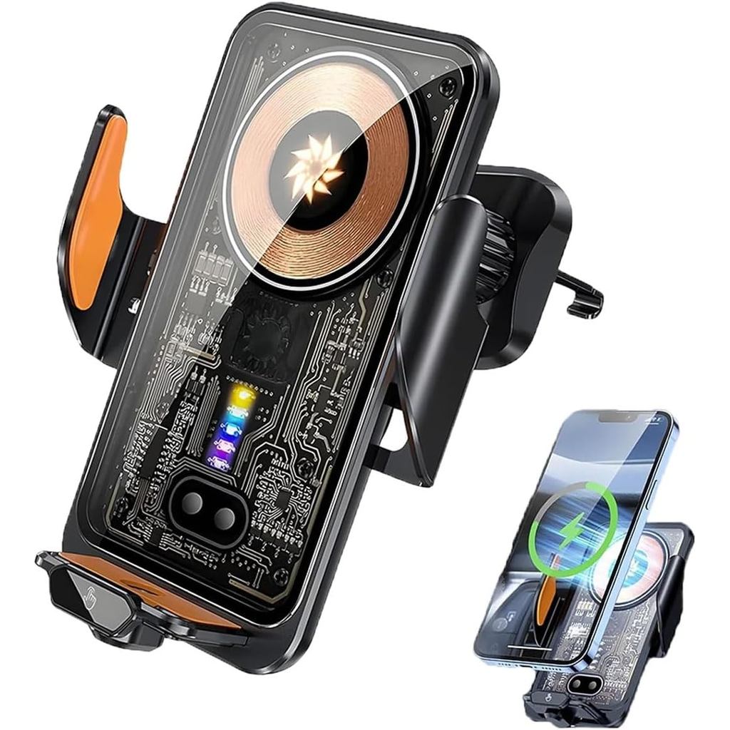 Chirsfairy 66W Fast Car Wireless Charger, 2024 ใหม่ 66w กรอบรองรับระบบนําทางในรถยนต์,ที่วางโทรศัพท์ใ