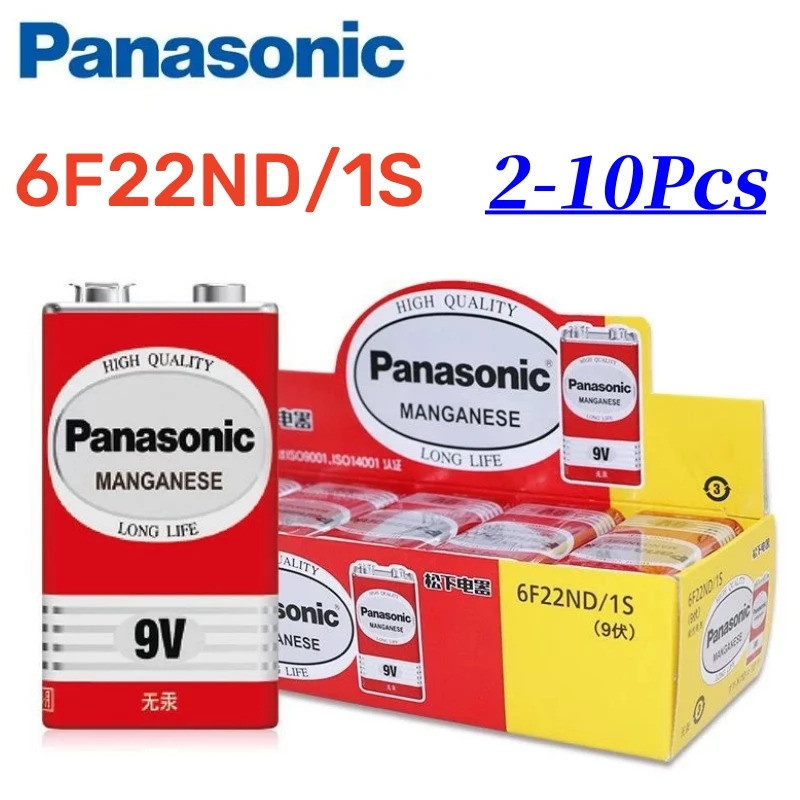 2-10pcs Original Panasonic 9V 6F22ND 6f22 แบตเตอรี่อัลคาไลน์สําหรับนาฬิกาปลุกไมโครโฟนไร้สาย Mercury 