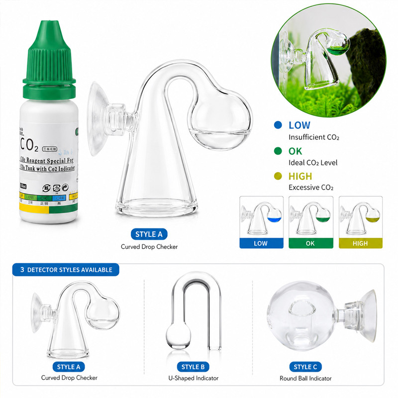 ดรอปเช็คเกอร์แก้ว Drop Checker สำหรับวัดปริมาณ Co2 ในตู้ปลา ชุดดรอปเช็กเกอร์แก้วและน้ำยาวัด