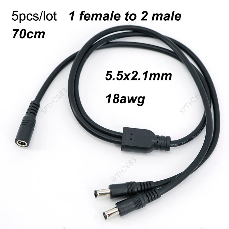 5pcs ยาว 70 ซม.1 หญิง 2 ทางชาย 18awg 12V DC Power Supply Splitter ปลั๊กเชื่อมต่อกล้องสาย 5.5x2.1 มม.