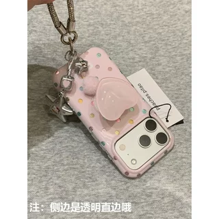 เคสโทรศัพท์ เหมาะสําหรับ iPhone 7 8 XS XR 11 12 13mini 14 15 16 17 Pro max Plus Air สีชมพู Polka Dot Bracket กันกระแทกกันกระแทกกันกระแทกเคสรวมทุกอย่าง XG0L
