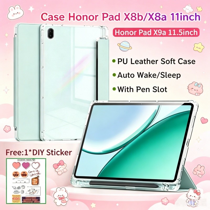 เคส Honor Pad X8b 11 นิ้วพร้อมช่องเสียบปากกาโปร่งใสด้านหลังเคสแม่เหล็ก Honor Pad X8a / Honor Pad X9a