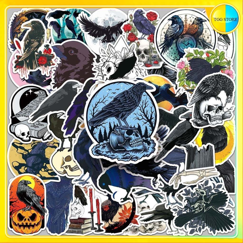 🚚พร้อมส่ง🚚 50แบบ สติกเกอร์ อีกา ฮาโลวีน  crow Horror Halloween cartoon animal sticker