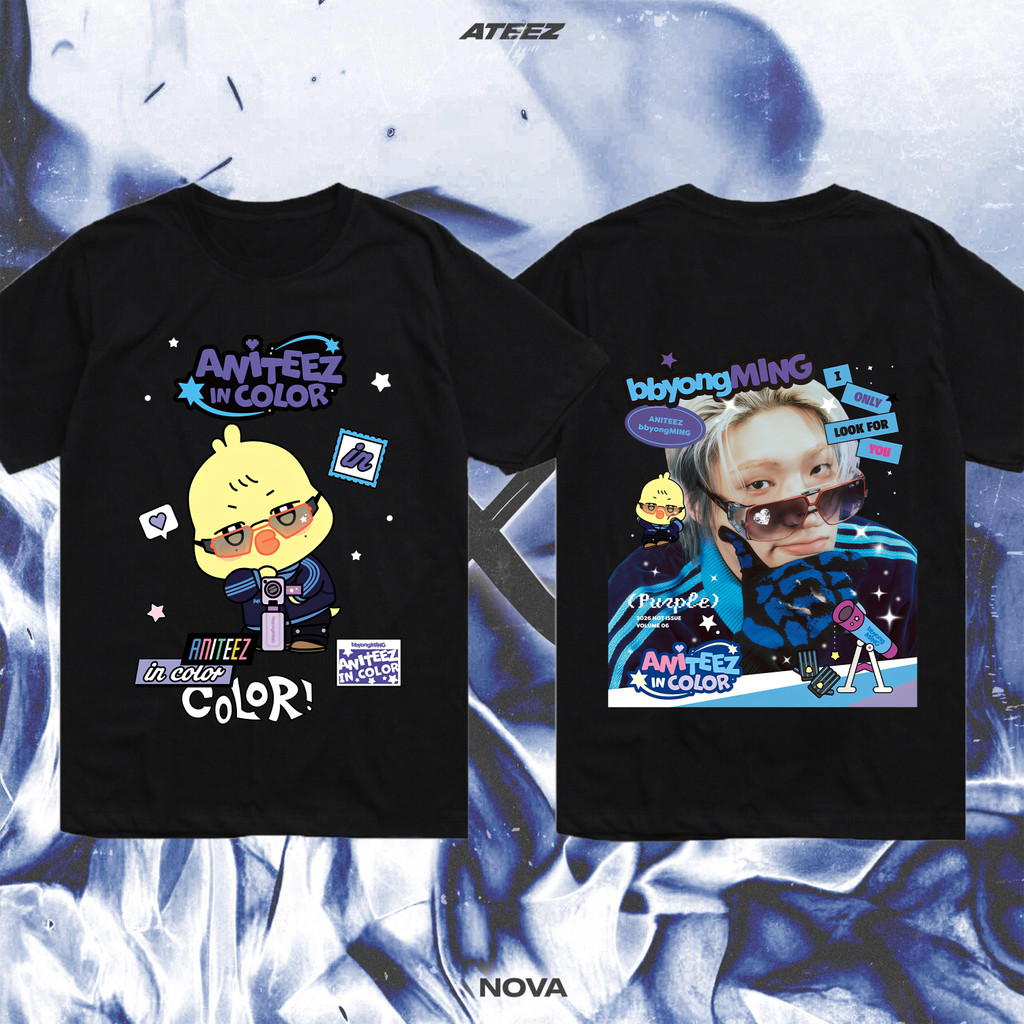 ATEEZ X ANITEEZ Cartoon Character Graphic T-Shirt Unisex Casual Cotton Short Sleeve Kpop Fan Tee Col
