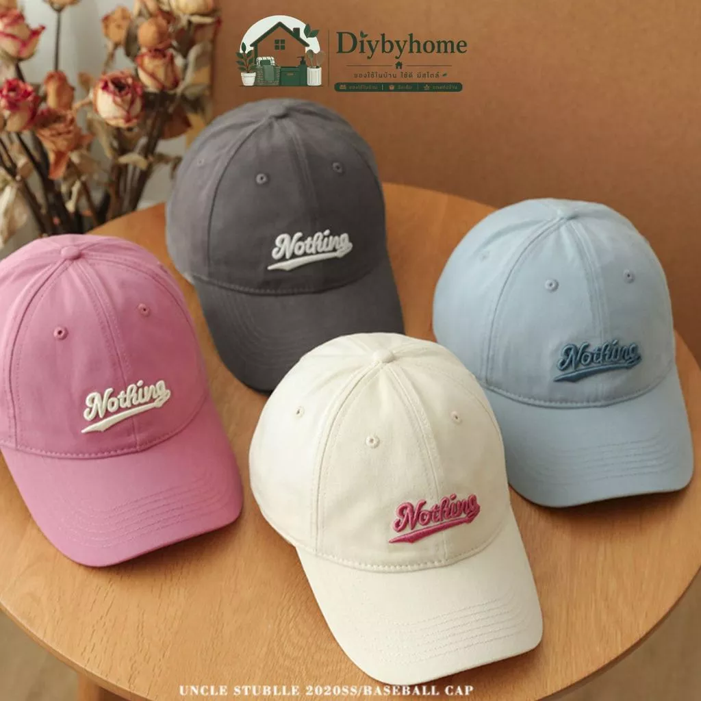 หมวกเบสบอล แบบนิ่ม ปักNOTHING มี6สี คุณภาพสู สไตล์เกาหลี H-046