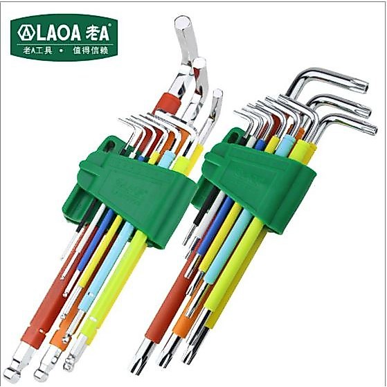 LAOA ประแจหกเหลี่ยมตัวยาวหัวบอล ประแจหกแฉก ประแจดาว T10 T15 T20 T25 T27 T30 T40 T45 T50 ชุดหลากสี